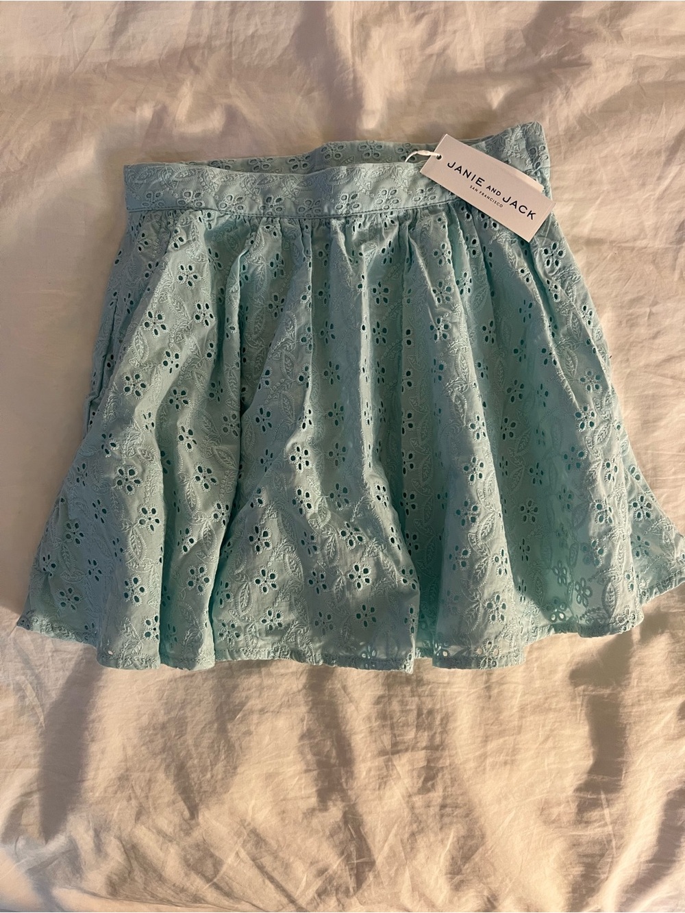 NWT Janie and Jack Girls' Mint Eyelet Circle Skirt, sz 7